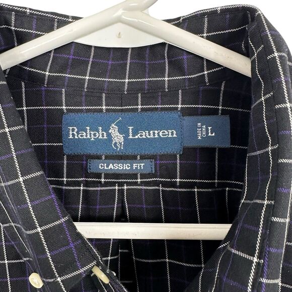Polo Ralph Lauren Plaid Button Down Shirt Long Sleeve Mens Size L Black Purple - Picture 7 of 8